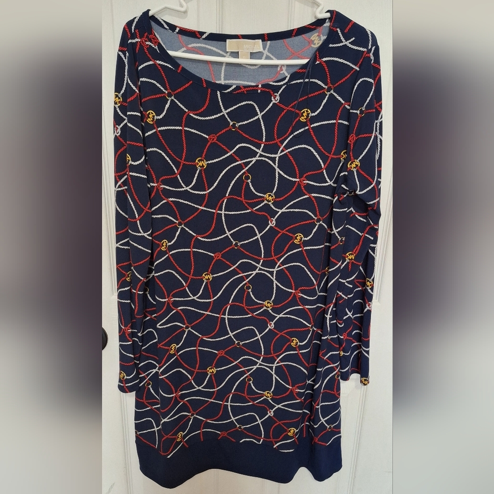 Michael Kors Navy Dress with Red and White Rope Design